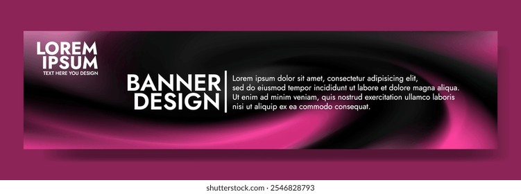 Abstract banner design featuring a pink and black swirl gradient background with white text overlay. 