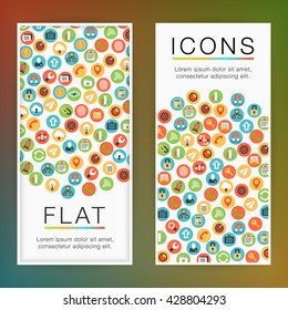 Abstract Banner Design with Flat Icons. Vector Background with Colorful Icons. Place for Your Text. Business Flyer Template. Vector Illustration.