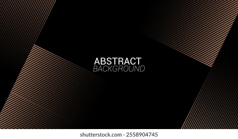 Abstract banner design. gold diagonal lines on dark black background. Modern graphic. Futuristic technology concept. Suit for cover, header, business,