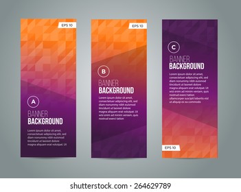 Abstract banner design, gradient triangle style. Vector 