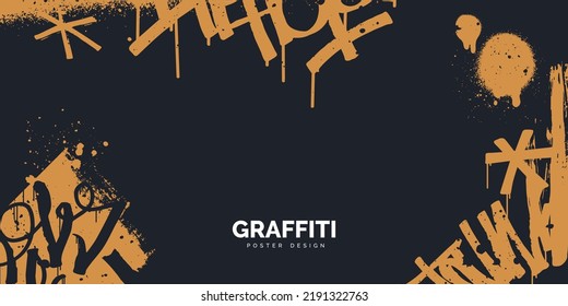 Abstract banner design in graffiti style with tags, paint splashes, scribbles and spray drops. Hip Hop background with place for your text. Street art texture. Vector illustration.