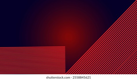 Abstract banner design. Red diagonal lines on dark blue background. Modern graphic. Futuristic technology concept. Suit for cover, header,