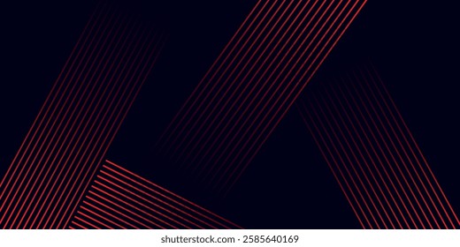 Abstract banner design. Red diagonal lines on dark blue background. Modern graphic. Futuristic technology concept. Suit for cover, header, business,