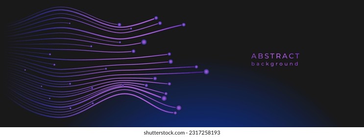 Abstract banner design with shiny wavy lines. Linear black background with microcircuit. High tech digital technological, biological concept. Chip pattern. Global social media concept