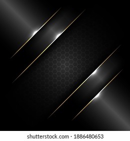 Abstrakte Bannerdesign-Vorlage schwarz glänzend mit goldener Linie und Lichteffekt auf dunklem Hintergrund und Textur. Luxus-Stil. Vektorgrafik