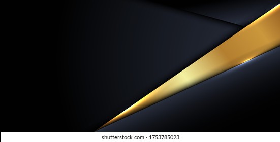 Abstract banner design template modern luxury blue and gold triangle overlapping layer on dark and shadow background. Vector illustration