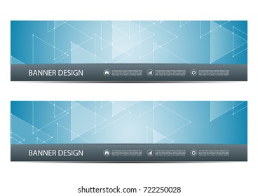 Abstract banner design with triangles on blue background, vector illustration