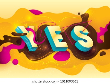 Abstract banner design with typography and various liquid shapes in intense colors. Vector illustration.