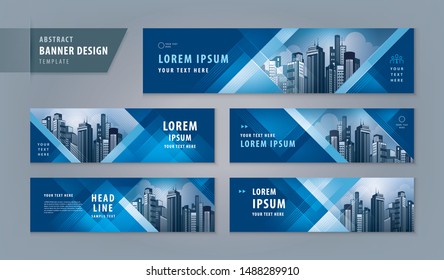 Conjunto de modelo de web de design de banner abstrato, banner de cabeçalho horizontal. Fundo de cabeçalho de capa de triângulo azul geométrico moderno para design de site, banner de anúncios de capa de mídia social, folheto, cartão de convite