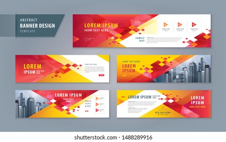 Abstract banner design web template Set, Horizontal header web banner. Modern Geometric Red Triangle cover header background for website design, Social Media Cover ads banner, flyer, invitation card.