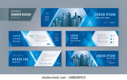 Abstract banner design web template Set, Horizontal header web banner. Modern Geometric Blue Triangle cover header background for website design, Social Media Cover ads banner, flyer, invitation card