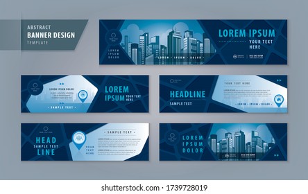 Abstract banner design web template set, Horizontal header web banner. Modern Geometric Road map cover header background for website design, Social Media Cover ads banner,location,pin,pointer,timeline