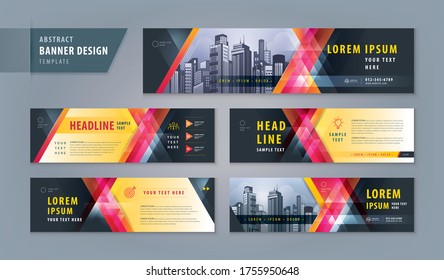 Abstract banner design web template Set, Horizontal header web banner. Modern Red Geometric Triangle cover header background for website design, Social Media Cover ads banner, flyer, presentations.