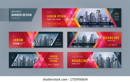 Abstract banner design web template Set, Horizontal header web banner. Modern Red Geometric Triangle cover header background for website design, Social Media Cover ads banner, flyer, presentations.