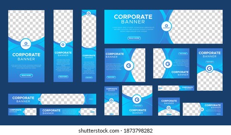 Abstract banner design web template Set, Horizontal header web banner. Modern Gradient Blue cover header background for website design, Social Media Cover ads banner, flyer, invitation card