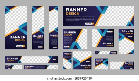 Abstract Banner Design Web Template Set, Horizontal Header Web Banner. Modern Gradient Blue Cover Header Background For Website Design, Social Media Cover Ads Banner, Flyer, Invitation Card