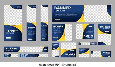 Abstract banner design web template Set, Horizontal header web banner. Modern Gradient Blue cover header background for website design, Social Media Cover ads banner, flyer, invitation card