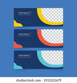 Abstract banner design web template, Horizontal header web banner. Modern Geometric blue background for website, Social Media Cover ads, invitation card