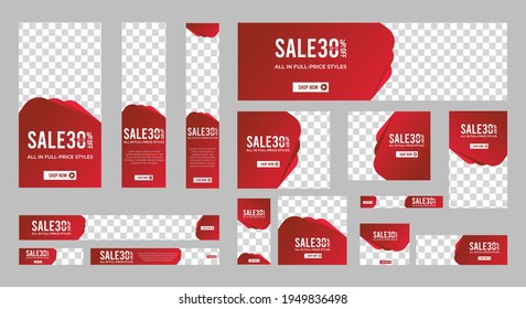 Resumen de la plantilla web de diseño de pancartas Set, Banner web de encabezado horizontal. Fondo de encabezado de cubierta roja degradado moderno para el diseño de sitios web, banner de anuncios de cubierta de medios sociales, volante, tarjeta de invitación