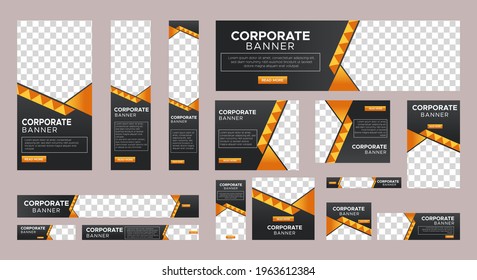 Abstract banner design web template Set, Horizontal header web banner. Modern Gradient yellow cover header background for website design, Social Media Cover ads banner, flyer, invitation card
