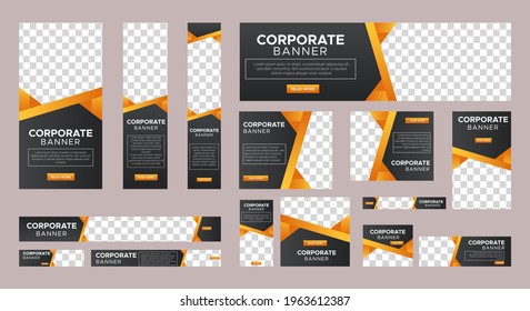 Abstract banner design web template Set, Horizontal header web banner. Modern Gradient yellow cover header background for website design, Social Media Cover ads banner, flyer, invitation card