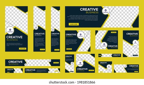 Abstract banner design web template Set, Horizontal header web banner. Modern Gradient yellow cover header background for website design, Social Media Cover ads banner, flyer, invitation card