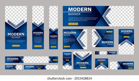 Abstract Banner Design Web Template Set, Horizontal Web Banner. Modern Gradient Blue Cover Header Background For Website Design, Social Media Cover Ads Banner, Flyer, Invitation Card. Vector EPS 10