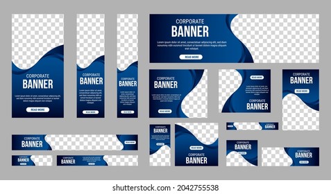 Abstrakter Banner Design Web Template Set, Horizontal Header Web-Banner. Modern Gradient Blue-Cover-Hintergrund für Webdesign, Werbebanner für Social Media-Cover, Flyer, Einladungskarte