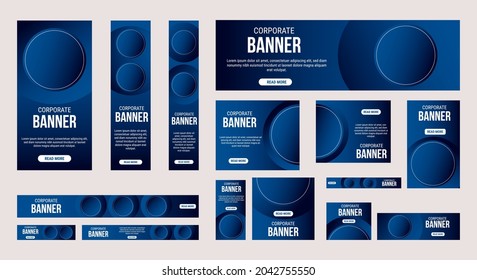 Abstract banner design web template Set, Horizontal header web banner. Modern Gradient Blue cover header background for website design, Social Media Cover ads banner, flyer, invitation card