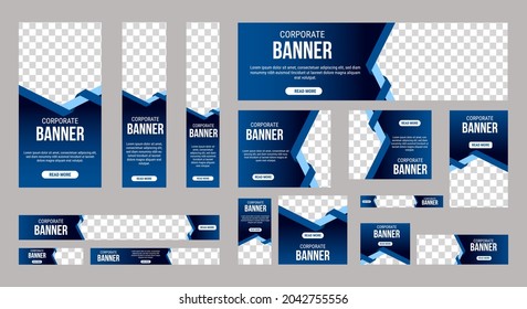Abstract banner design web template Set, Horizontal header web banner. Modern Gradient Blue cover header background for website design, Social Media Cover ads banner, flyer, invitation card