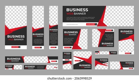 Abstract Banner Design Web Template Set, Horizontal Header Web Banner. Modern Gradient Red And Black Cover Header Background For Website Design, Social Media Cover Ads Banner, Flyer, Invitation Card