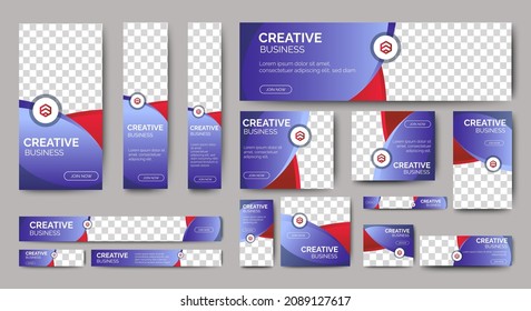 Abstract Banner Design Web Template Set, Horizontal Header Web Banner. Modern Gradient Blue Cover Header Background For Website Design, Social Media Cover Ads Banner, Flyer, Invitation Card