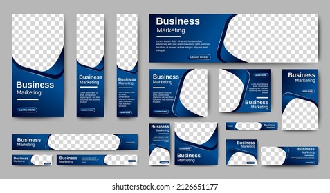 Abstract banner design web template Set, Horizontal header web banner. Modern Gradient Blue cover header background for website design, Social Media Cover ads banner, flyer, invitation card