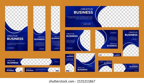 Abstract banner design web template Set, Horizontal header web banner. Modern Gradient Blue cover header background for website design, Social Media Cover ads banner, flyer, invitation card