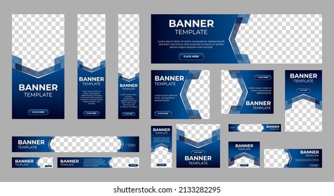 Abstrakter Banner Design Web Template Set, Horizontal Header Web-Banner. Modern Gradient Blue-Cover-Hintergrund für Webdesign, Werbebanner für Social Media-Cover, Flyer, Einladungskarte