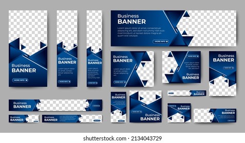 Abstract banner design web template Set, Horizontal header web banner. Modern Gradient Blue cover header background for website design, Social Media Cover ads banner, flyer, invitation card
