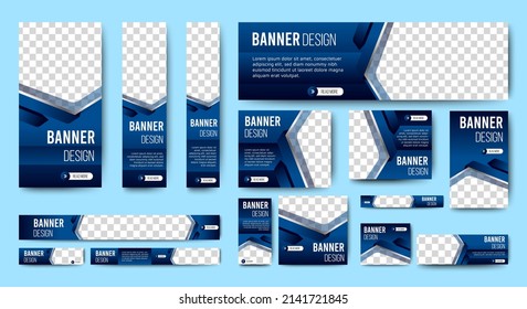 Abstract banner design web template Set, Horizontal header web banner. Modern Gradient Blue cover header background for website design, Social Media Cover ads banner, flyer, invitation card