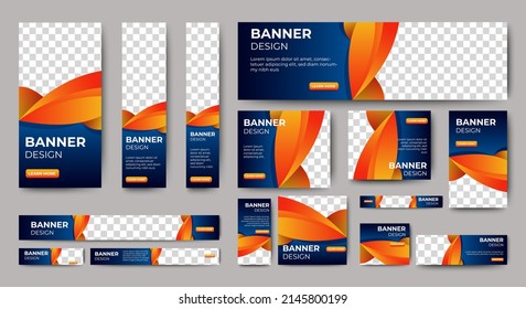 Abstract banner design web template Set, Horizontal header web banner. Modern Gradient Blue cover header background for website design, Social Media Cover ads banner, flyer, invitation card