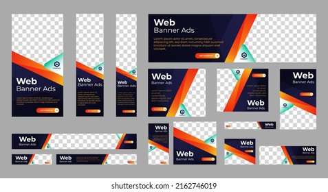 Abstract banner design web template Set, Horizontal header web banner. Modern Gradient Blue cover header background for website design, Social Media Cover ads banner, flyer, invitation card