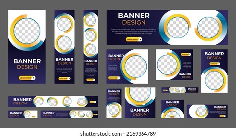 Abstract banner design web template Set, Horizontal header web banner. Modern Gradient Blue cover header background for website design, Social Media Cover ads banner, flyer, invitation card