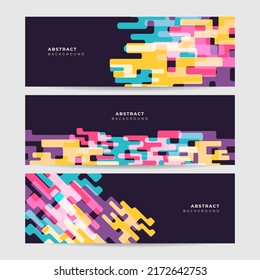 Abstract banner design web template Set, Horizontal web banner. Modern colorful cover header on black background for website design, Social Media Cover ads banner, flyer, invitation card