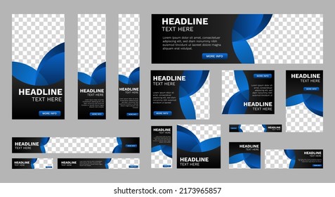 Abstract banner design web template Set, Horizontal header web banner. Black and Gradient Blue cover header background for website design, Social Media Cover ads banner, flyer, invitation card