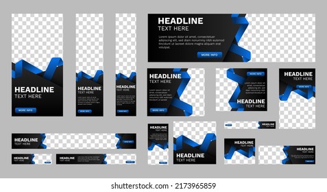 Abstract banner design web template Set, Horizontal header web banner. Black and Gradient Blue cover header background for website design, Social Media Cover ads banner, flyer, invitation card