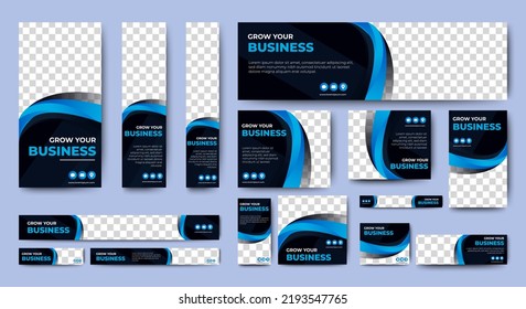 Abstract banner design web template Set, Horizontal header web banner. Modern Gradient Blue cover header background for website design, Social Media Cover ads banner, flyer, invitation card
