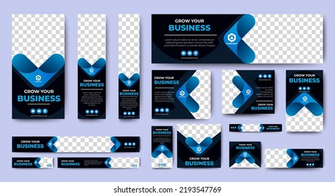 Resumen de la plantilla web de diseño de pancartas Set, Banner web de encabezado horizontal. Fondo de encabezado de cubierta azul degradado moderno para diseño de sitios web, banner de anuncios de cubierta de medios sociales, volante, tarjeta de invitación

