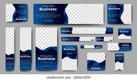 Abstract banner design web template Set, Horizontal header web banner. Modern Gradient Blue cover header background for website design, Social Media Cover ads banner, flyer, invitation card