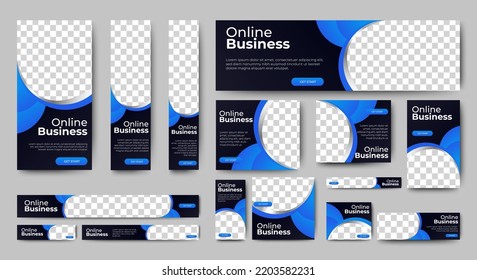 Abstract banner design web template Set, Horizontal header web banner. Modern Gradient Blue cover header background for website design, Social Media Cover ads banner, flyer, invitation card