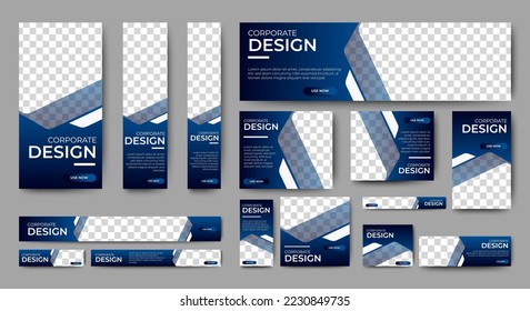 Abstract banner design web template Set, Horizontal header web banner. Modern Gradient Blue cover header background for website design, Social Media Cover ads banner, flyer, invitation card