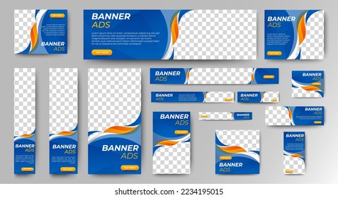 Abstract banner design web template Set, Horizontal header web banner. Modern Gradient Blue cover header background for website design, Social Media Cover ads banner, flyer, invitation card
