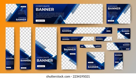 Abstract banner design web template Set, Horizontal header web banner. Modern Gradient Blue cover header background for website design, Social Media Cover ads banner, flyer, invitation card
